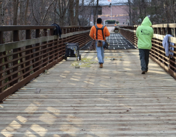 The campus footbridge, which closed for the fall, reopened at the start of the spring semester. 

